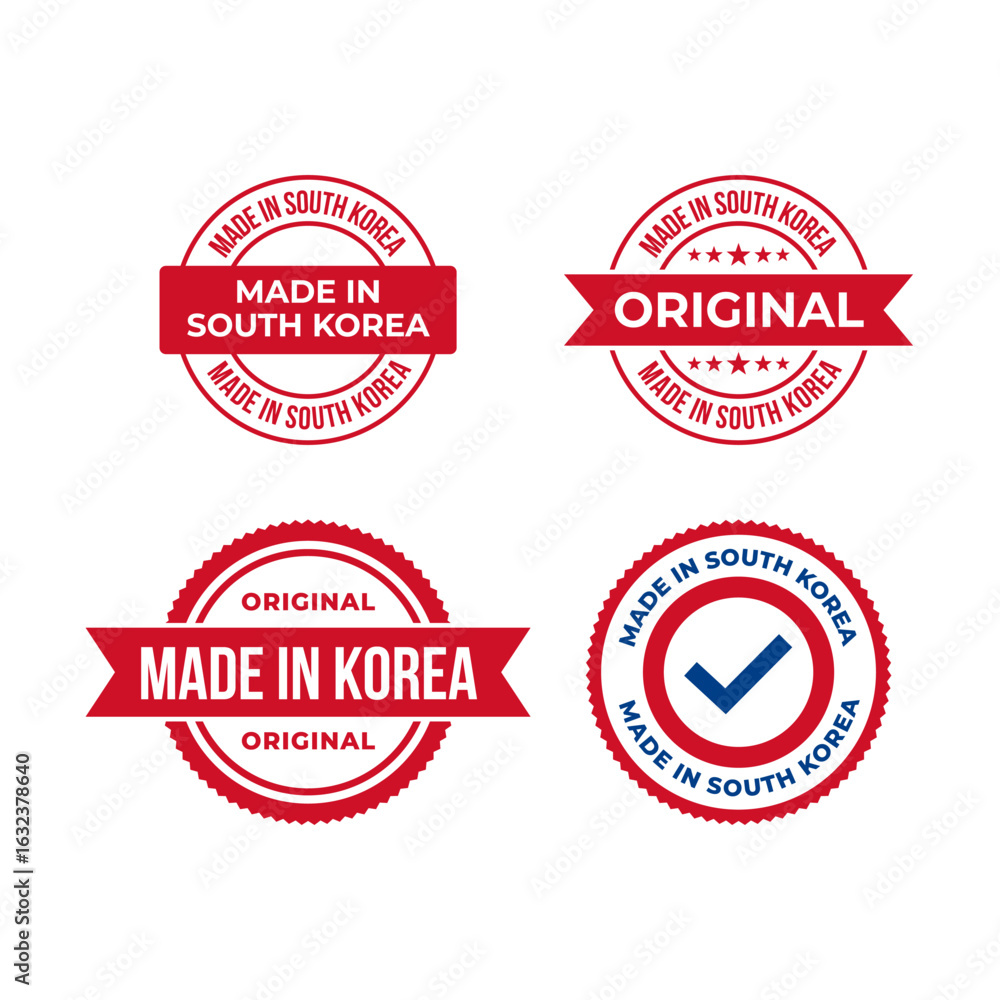 Obraz premium Vector Stamp Made in Korea with National Flag
