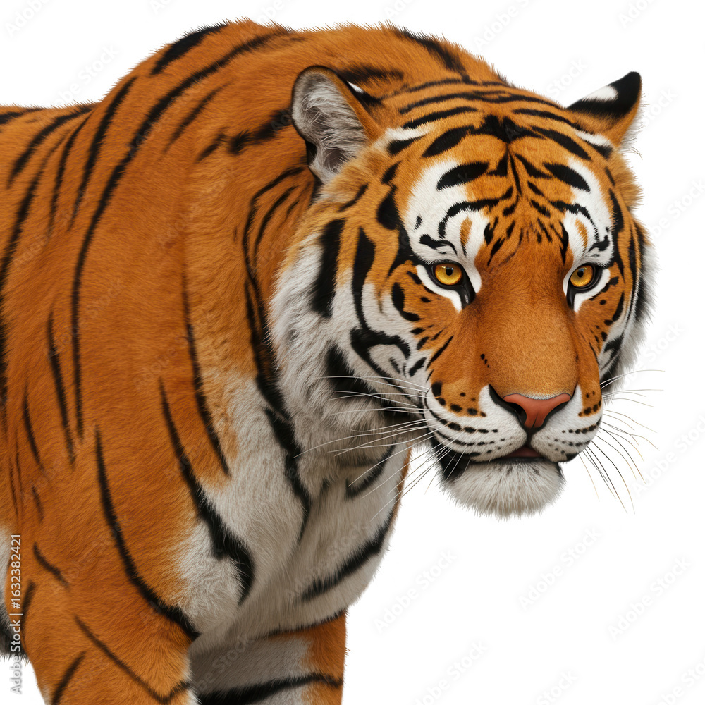 Fototapeta premium Majestic bengal tiger with orange fur isolated on transparent background