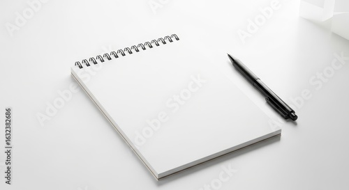 Wallpaper Mural Blank Spiral Notebook and Pen Mockup - Minimalist workspace concept. Symbolizing planning, creativity, writing, ideas, and organization. Clean and simple design Torontodigital.ca