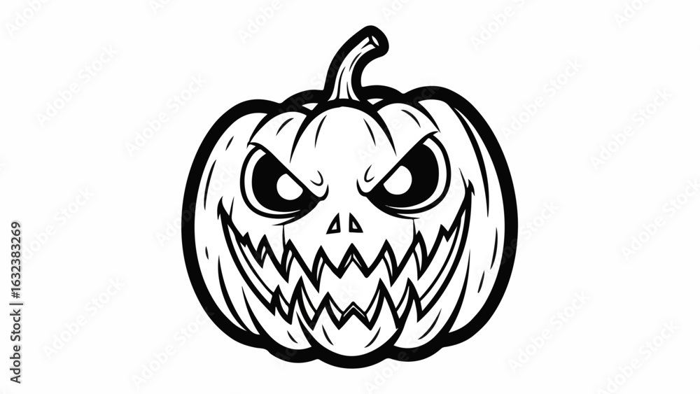 Fototapeta premium Terrifying Jack-o'-Lantern with Sharp Teeth Halloween Illustration