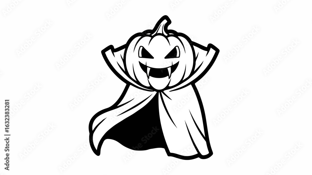 Obraz premium Vampire Pumpkin Jack-o'-Lantern with Cape and Fangs Illustration