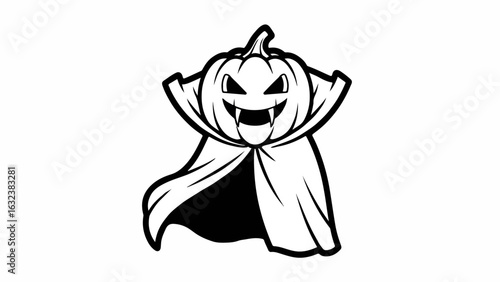 Vampire Pumpkin Jack-o'-Lantern with Cape and Fangs Illustration