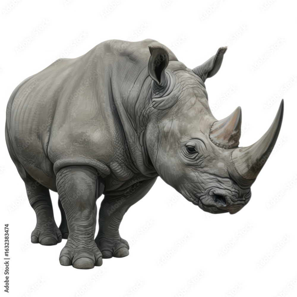 Fototapeta premium Full body of a rhino with two horns isolated on transparent background
