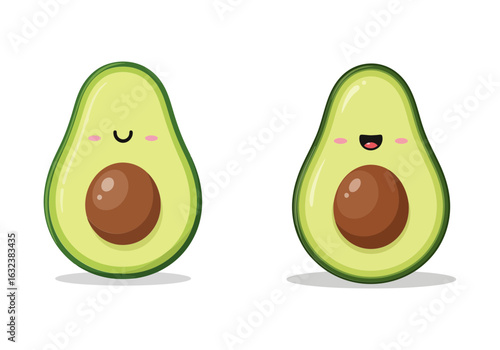 Vector art of cute cartoon avocados smiling happily on isolated background.