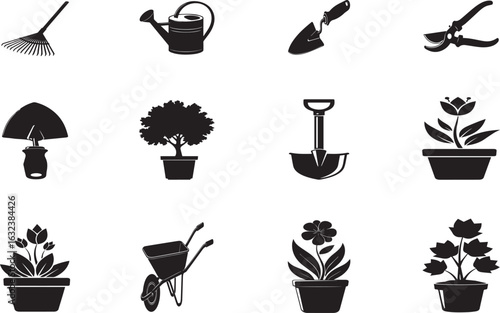 Gardening Tools Silhouette Set
