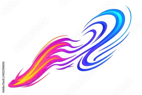 Colorful Neon Energy Trail PNG – Abstract Glowing Rainbow Stream with Flowing Motion in Flat Futuristic Style on Transparent Background