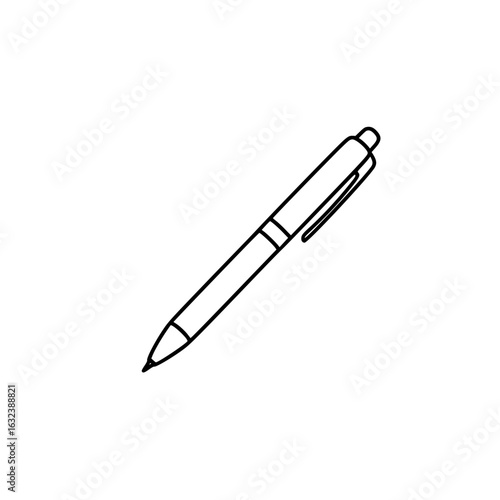 Simple line drawing of a ballpoint pen in profile view, Simple line sketch in minimalist style   