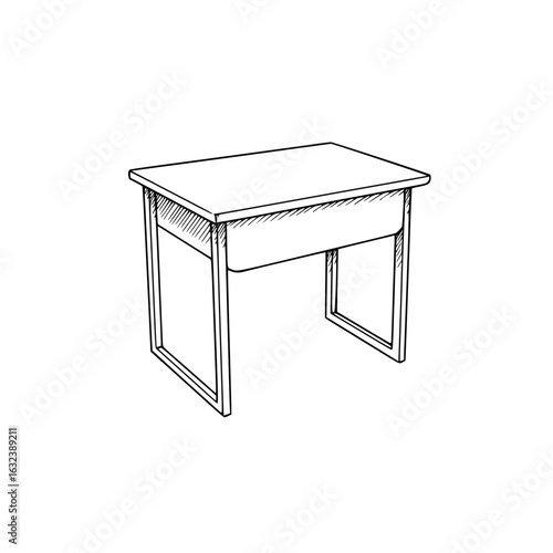 Simple wooden desk with clean lines and minimalist design, Simple line sketch in minimalist style   