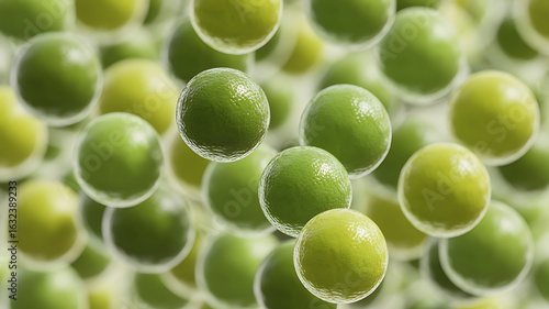 Vibrant green peas form a textured, spherical pattern, evoking freshness and natural abundance.