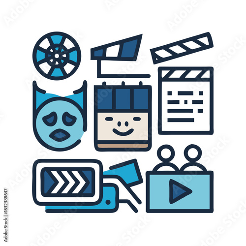 Search:
Cinema and Movie Line Icons Set - Film Production, Entertainment and Theater Vector Collection
