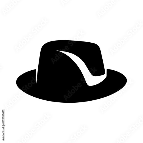 Classic black fedora hat design with a clean style, perfect for use in fashion graphics or vintage themed artworks.