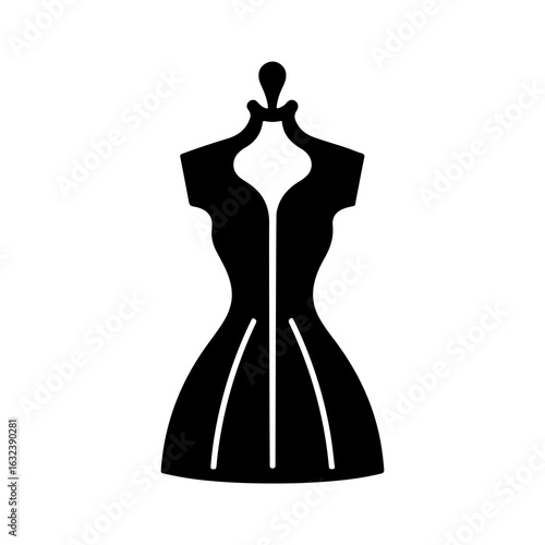 Graceful dress form graphic presents fashion design elements, perfect for apparel branding and tailoring themed projects or stylish logo creation.