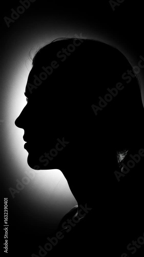 Silhouette Portrait: Mysterious Woman in Profile, Underexposed Lighting Creating Dramatic Facial Contours