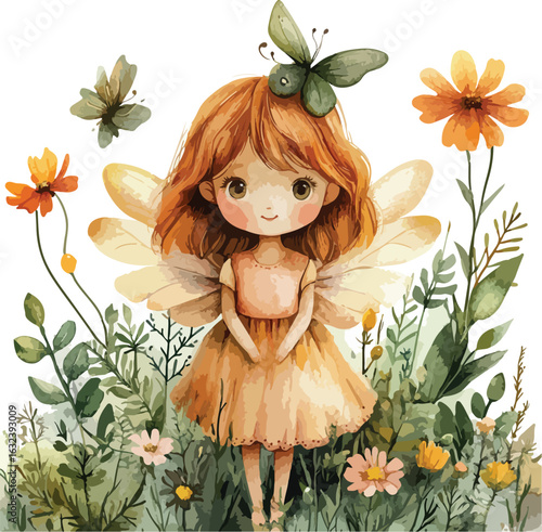 Angel girl figurine holding a beautiful flower bouquet, dressed in a vintage dress, isolated on white for a holiday celebration