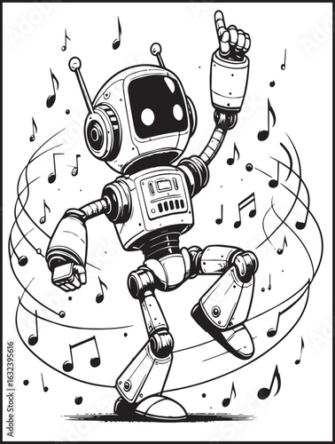 Friendly robot to color: Printable coloring page for kids and adults