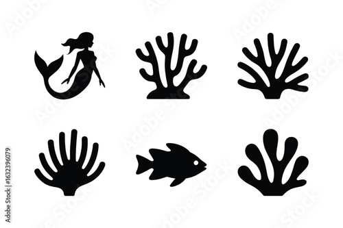 Mermaid coral fish minimalistic silhouette sea life