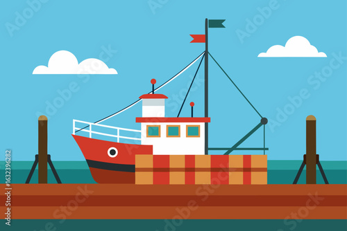 fishing boat dock midday sunlight sea lake river travel