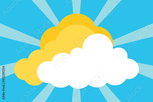 sunbeams fluffy white clouds bright sky blue