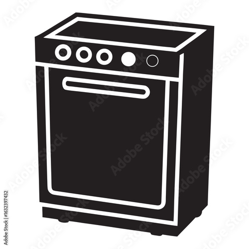Clean dishwasher silhouette icon for modern kitchen appliance design and home service visuals
