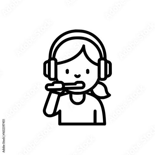 Illustration of a girl with headphones and a microphone, possibly a call center agent or gamer icon