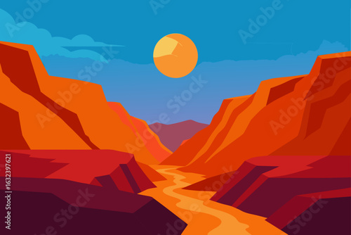 wide landscape canyon glowing harsh desert sun