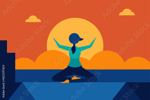 yoga session rooftop golden sunrise