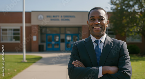 African american principal school education teacher educator leader success portrait smiling happy