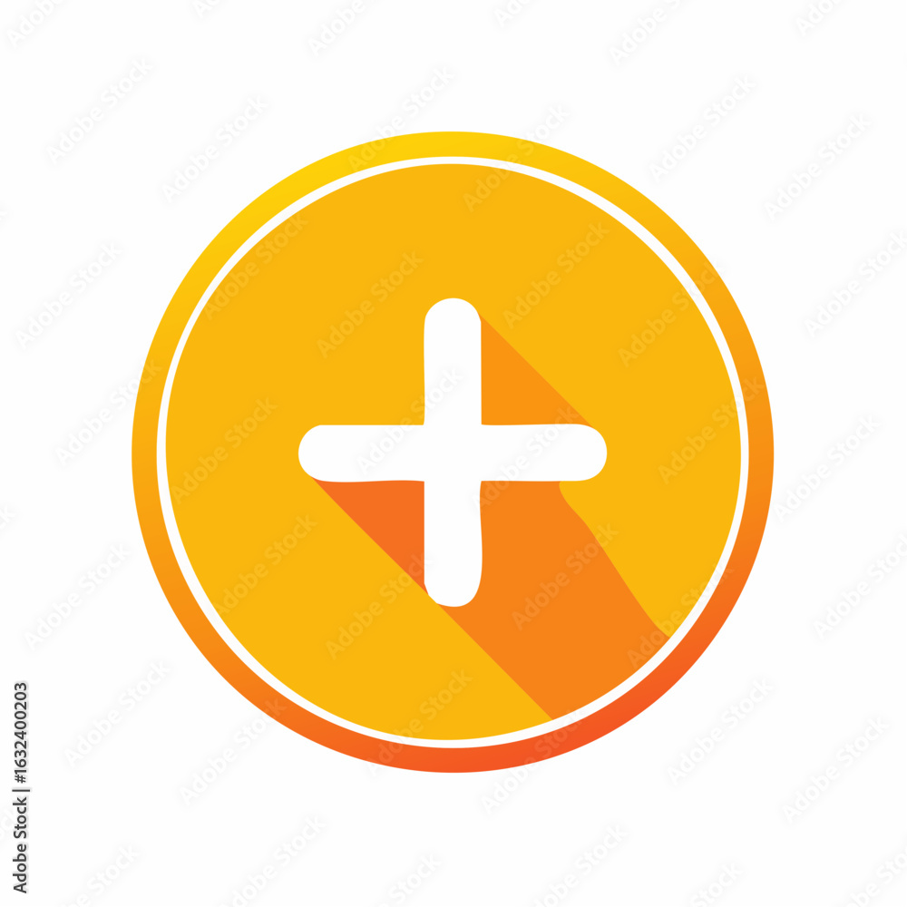 Fototapeta premium Flat design plus icon in a yellow circle with a long shadow vector illustration