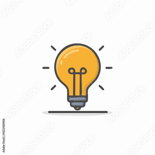 Bright cartoon light bulb glowing with radiated light representing new ideas and creative thinking