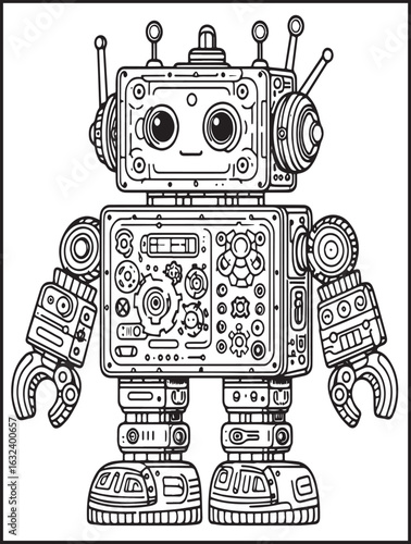 Printable coloring page for kids and adults: Mechanical robot to color