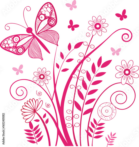 abstract floral background with pink ribbons
