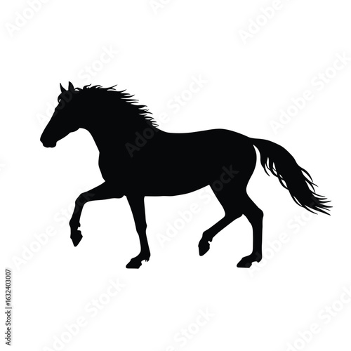 Black Silhouette of a Horse Trotting on White Background