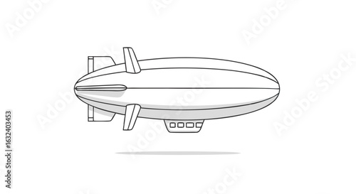 Vintage Dirigible Illustration: Classic Airship Design on a Clean White Background Air Travel Memorabilia