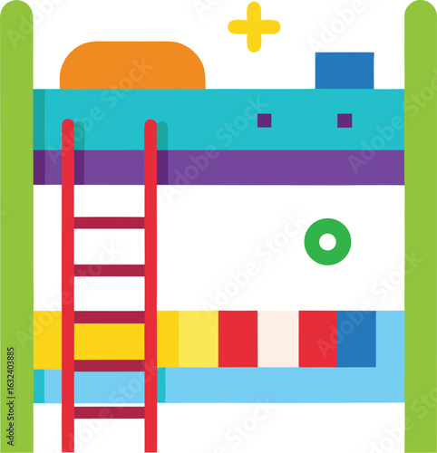 Kids bunk bed with colorful design and ladder