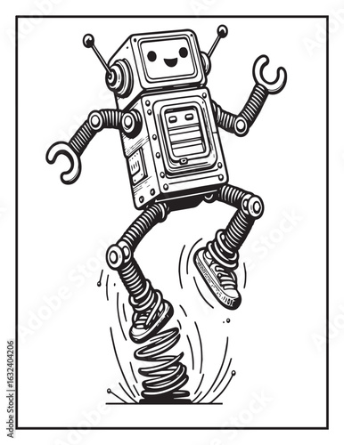 Printable coloring page for kids and adults: mechanical robot