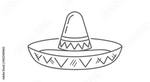 Stylized sombrero illustration conveys celebratory ethnic heritage and fiesta traditions with simple line drawing presenting cultural icon minimal