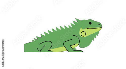 Vibrant cartoon iguana posing gracefully, featuring distinctive dorsal spines and gentle expression isolated on a stark white canvas to make the
