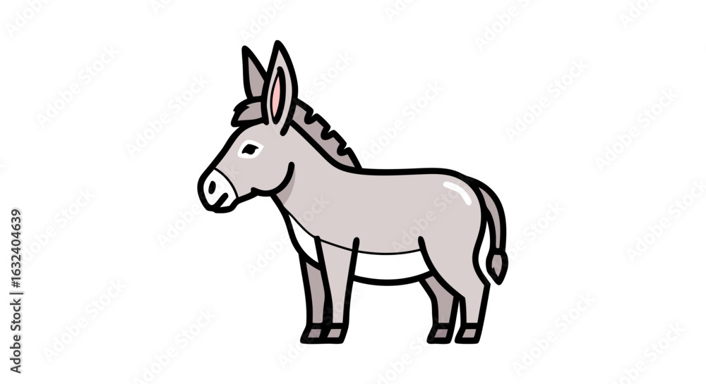 Fototapeta premium Stylized depiction of a donkey character in light gray, presented as a digital illustration for children's resources and animation projects