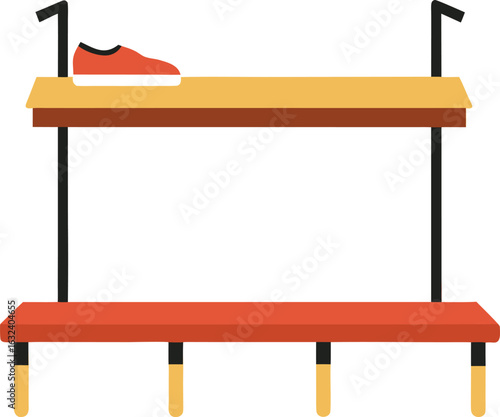 Red shoe on a modern shoe rack illustration.