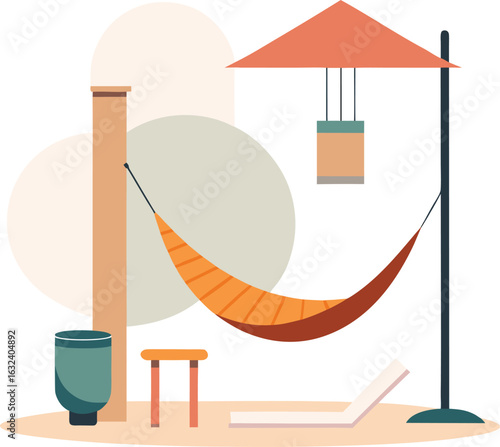 Backyard oasis concept with hammock and lounge