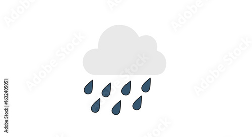 Simple Weather Icon Representing a Rainy Day, Showcasing Precipitation and Cloud Cover, Perfect for App Designs and Forecasts