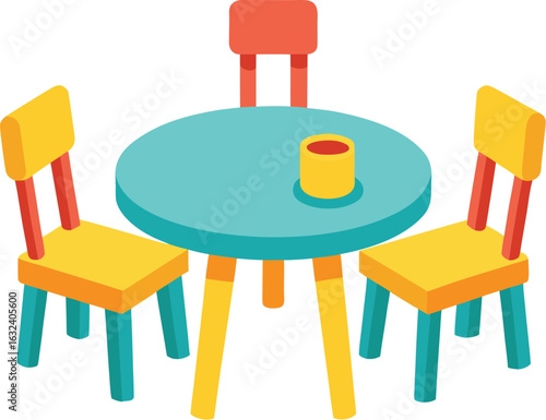 Playful table and chairs set illustration