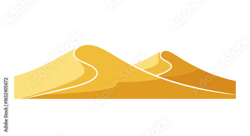 Golden desert dunes landscape, a minimalist illustration of arid environment and geographical feature, symbolizing dryness and nature's artistic