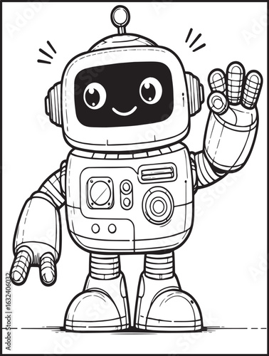 Printable coloring page for kids and adults: mechanical robot