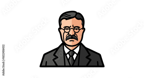 Distinguished Gentleman Portrait in Simplified Cartoon Style Isolated Illustration