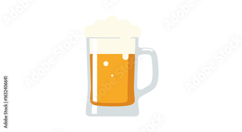 Refreshing Beer Illustration: A Cartoon-Style Pint with Frothy Head and Golden Liquid Visualized with Crisp and Clear Aesthetic