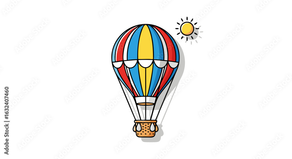 Fototapeta premium Colorful Hot Air Balloon Illustration with Sunshine in a Cartoon Style Design for Prints and Media Productions