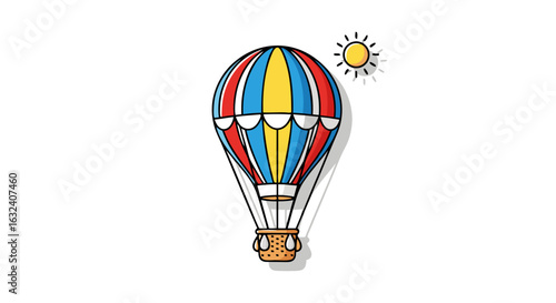 Colorful Hot Air Balloon Illustration with Sunshine in a Cartoon Style Design for Prints and Media Productions