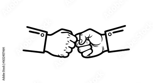 Monochrome Illustration of Two Fists Bumping in Agreement and Collaboration, Signaling Solidarity and a Shared Goal with Clean Lines and a Modern Feel