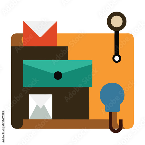 Entryway organizer with mail and key flat illustration